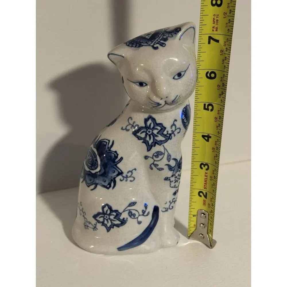 Vintage Cat Figurine Ceramic Blue and White Cottagecore Formalities by Baum Bros